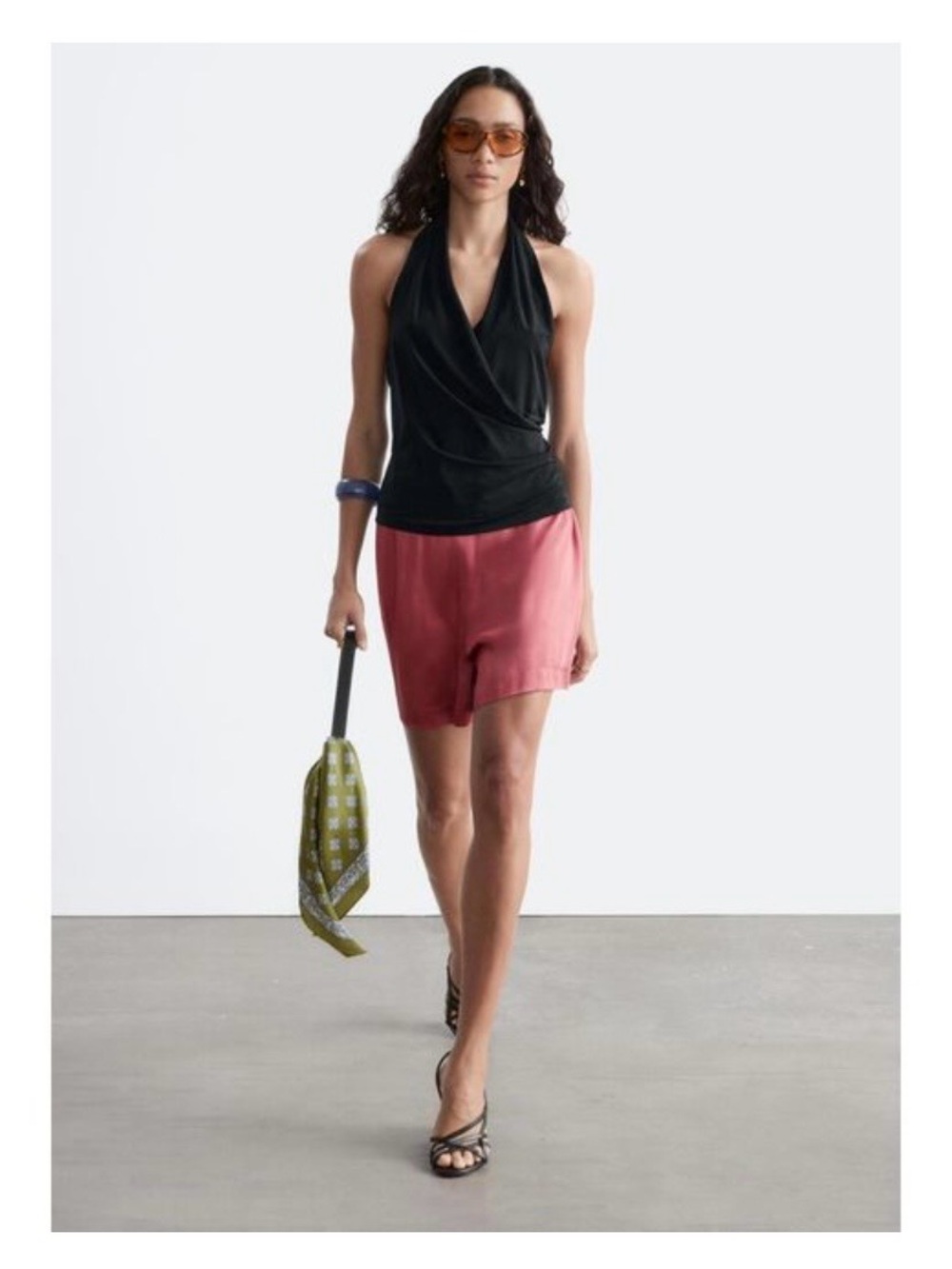 & Other Stories Rose-Pink Silk Bermuda Shorts